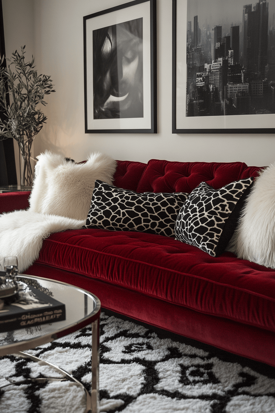 red sofa living room