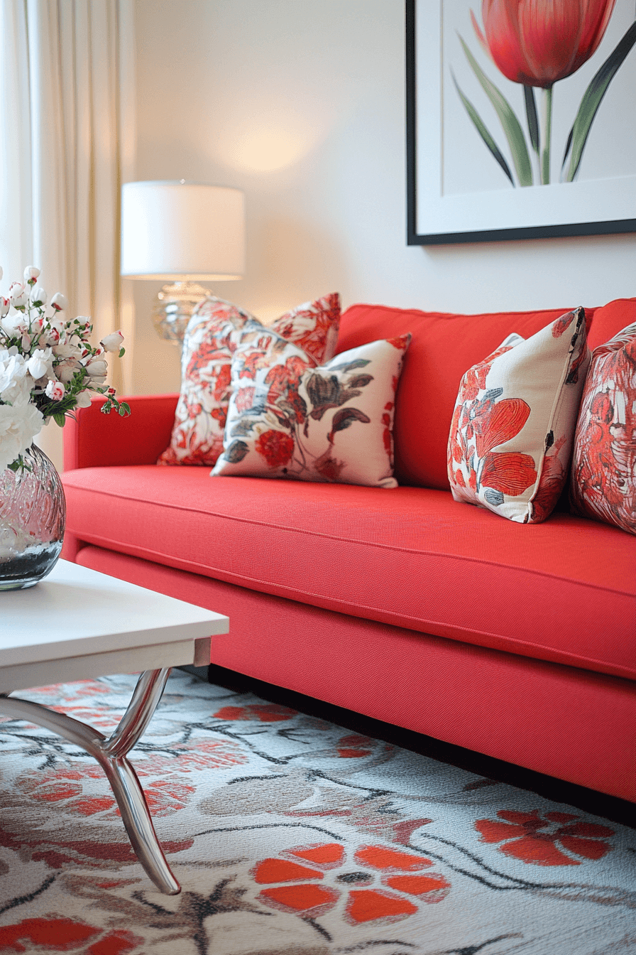 red sofa living room