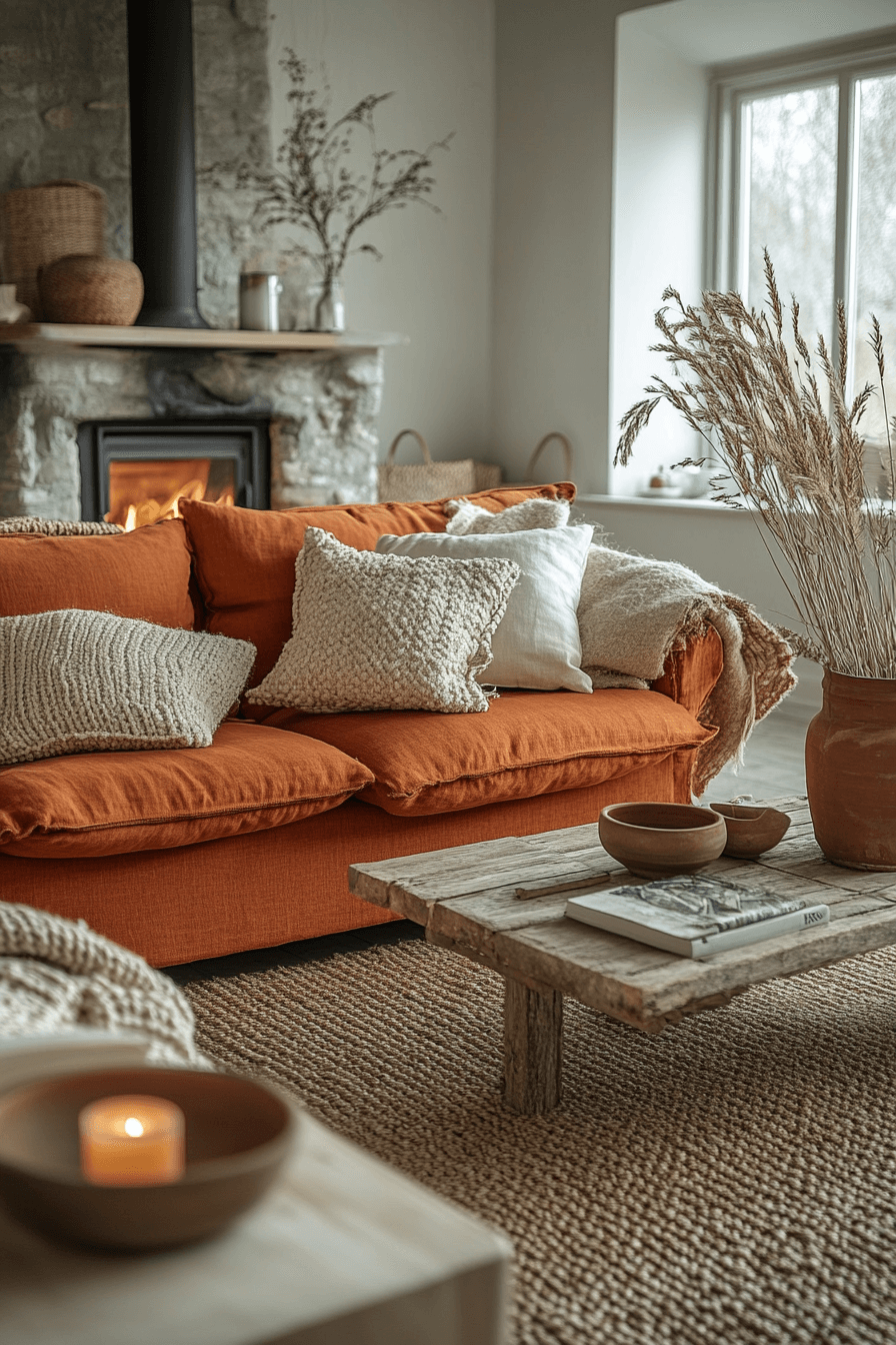 red sofa living room