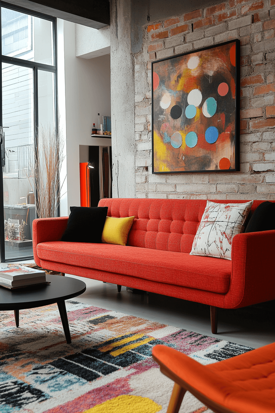 red sofa living room