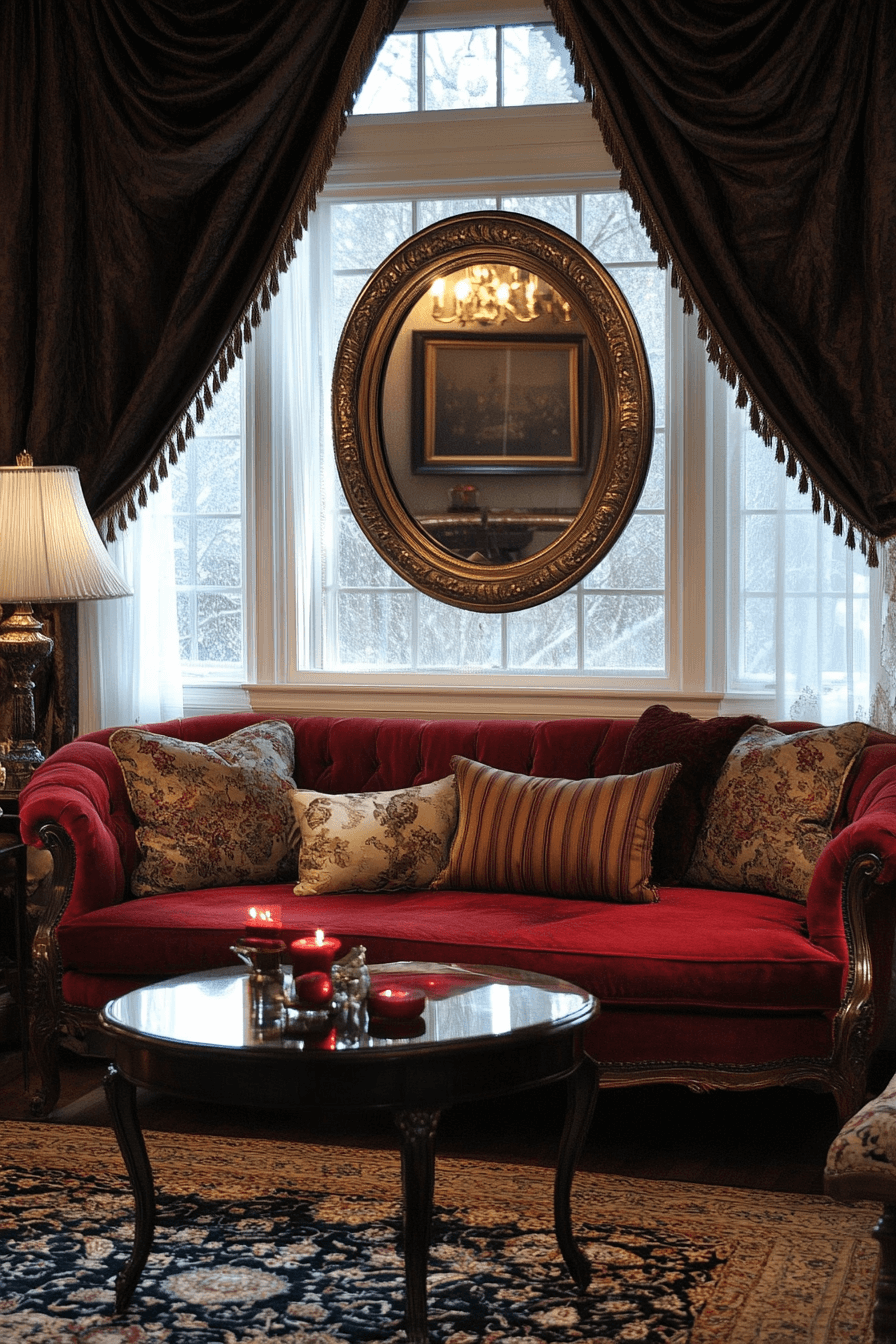 red sofa living room