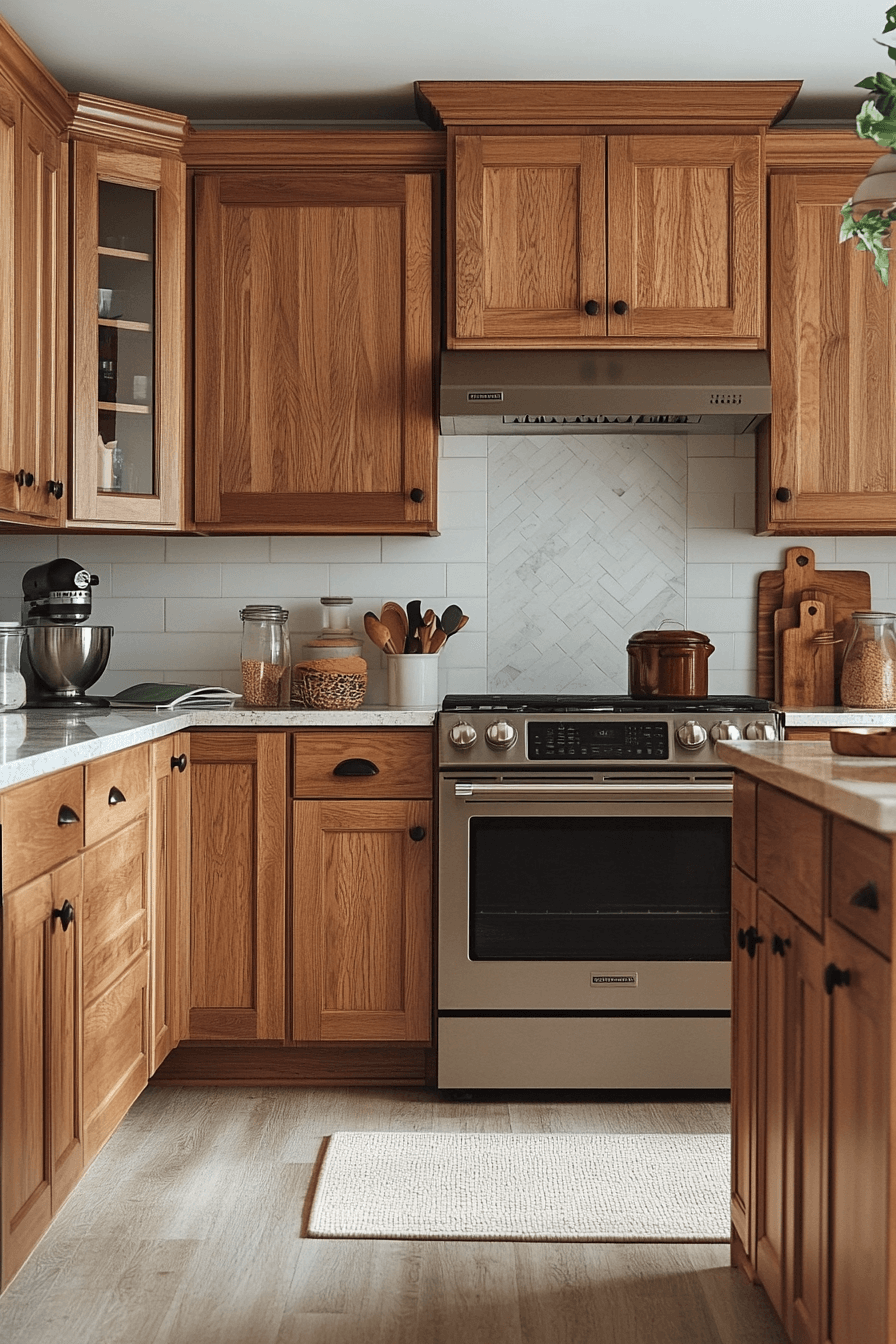 refined red oak kitchen cabinets
