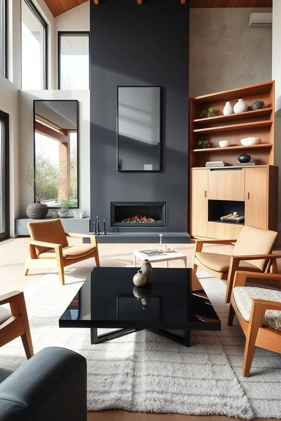 black and wood contrast