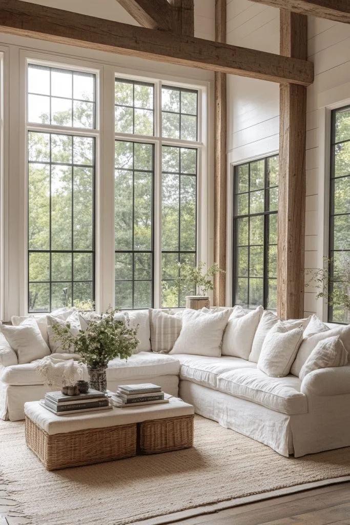 Sunlit and Airy Farmhouse Living Spaces