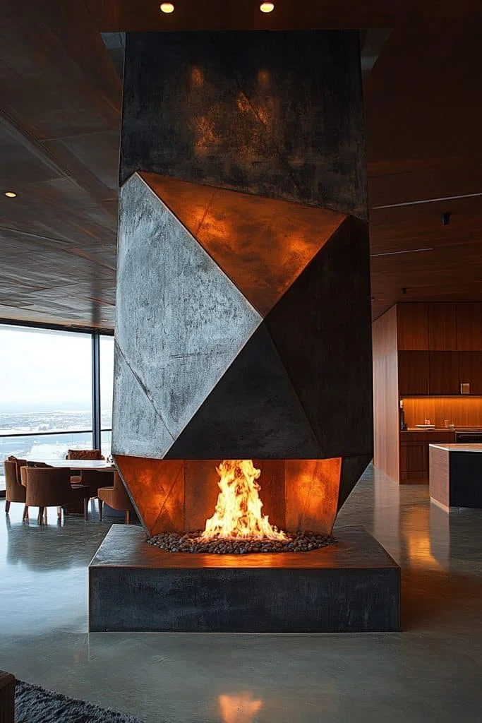 Geometric Central Fireplace
