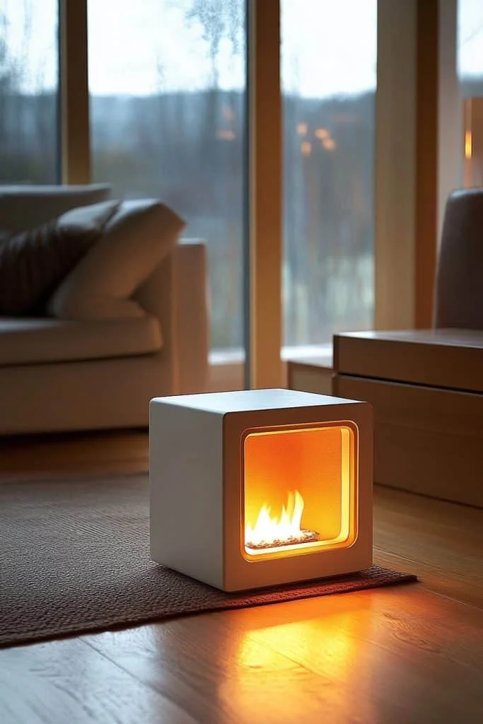 Compact Cube Fireplace for Small Spaces