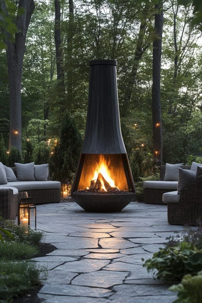 Black Steel Outdoor Fireplace