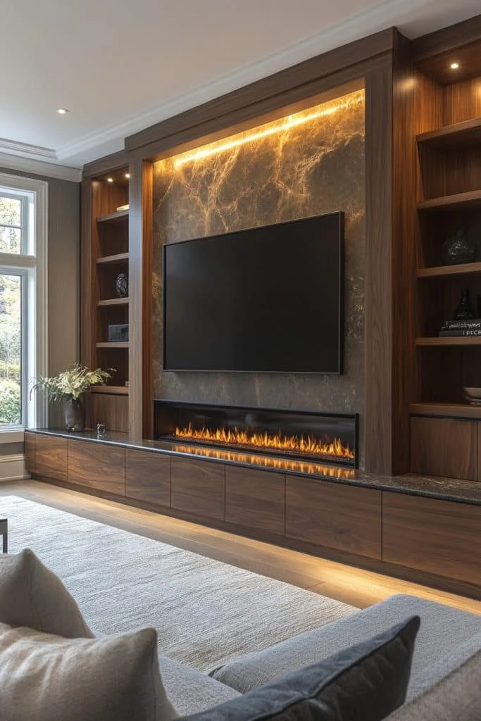 Linear Electric Fireplace with Ambient Lighting
