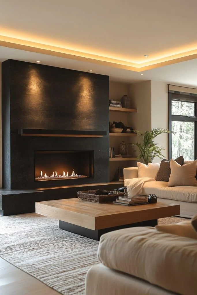 Two-Tone Contrast Fireplace Design