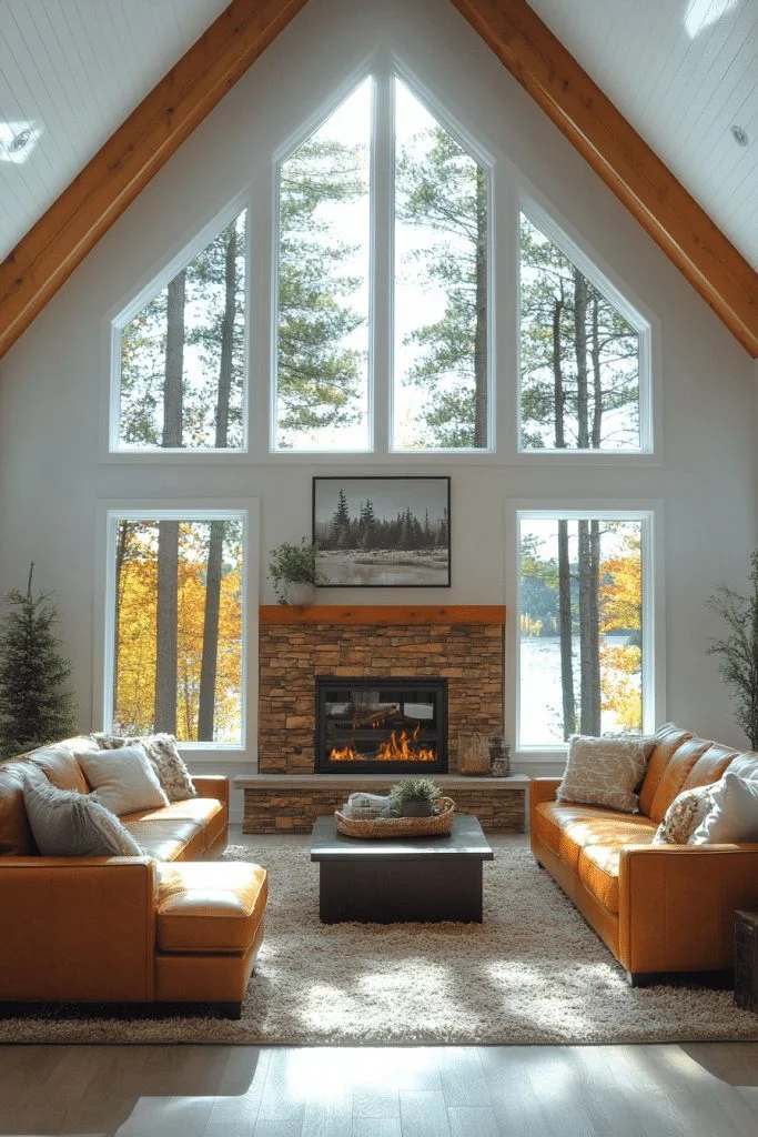 29 Log Home Decor Ideas for a Beautifully Balanced Design 6 Warm Log Home Great Room