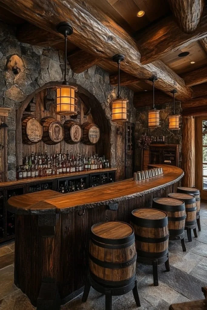 Rustic Log Home Bar Area