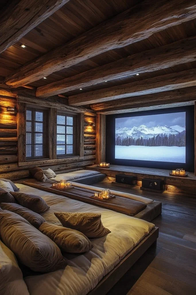 Sleek Log Home Media Room