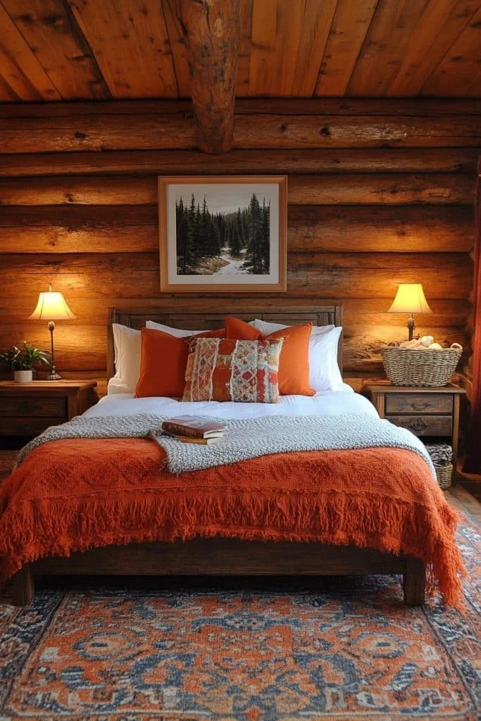Stylish Log Home Guest Room