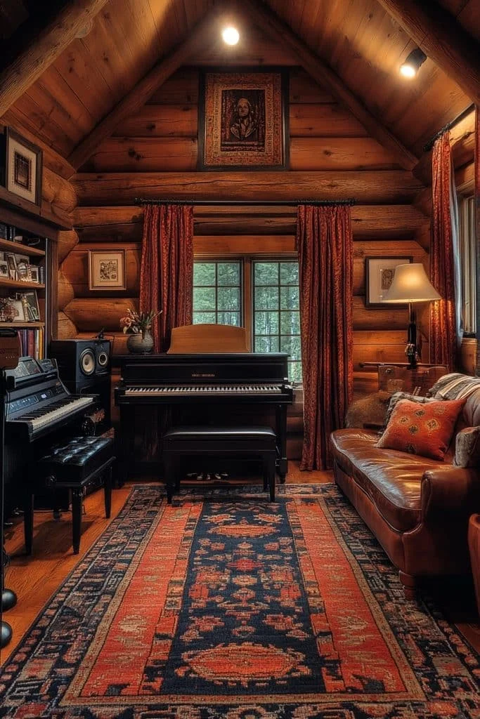 Relaxing Log Home Music Room