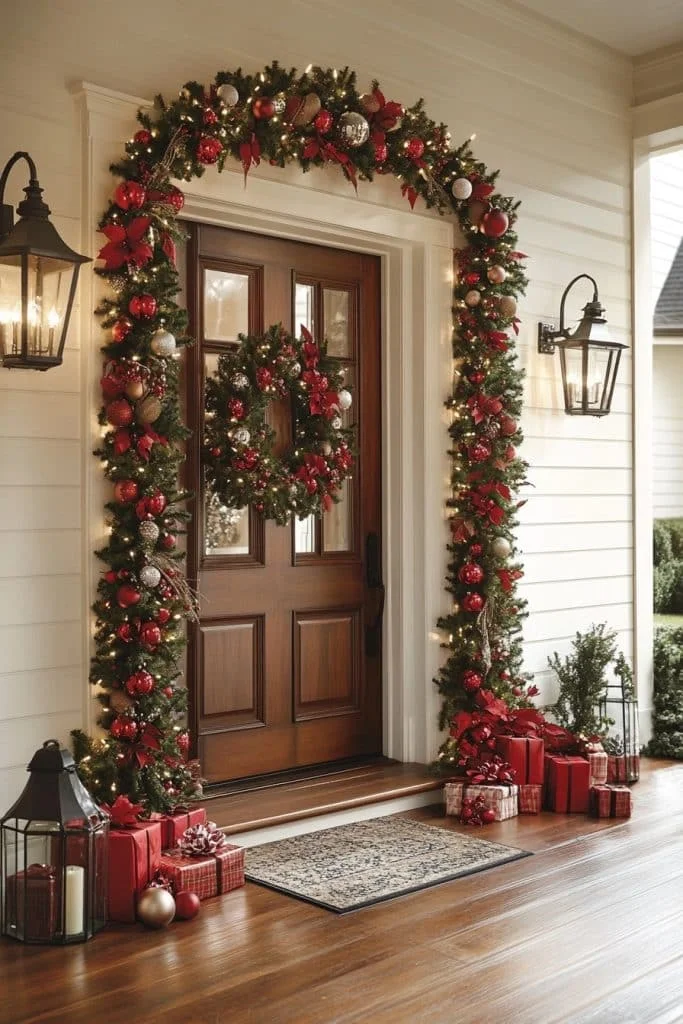Greenery and Garland Christmas Porch