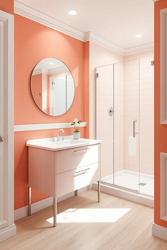 coral and white bathroom transformation
