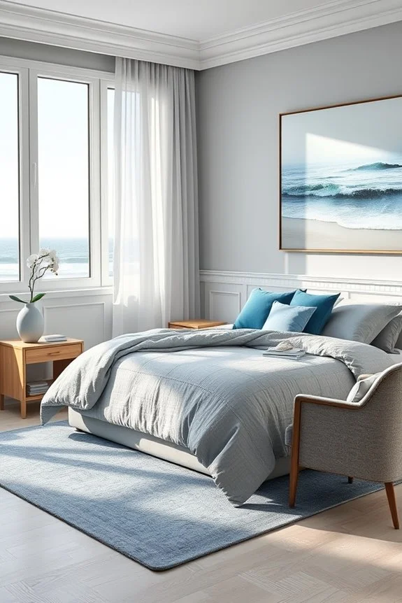 coastal grey blue bedroom decor