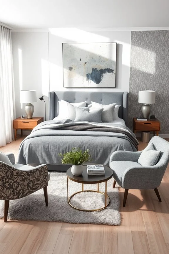 eclectic grey bedroom design