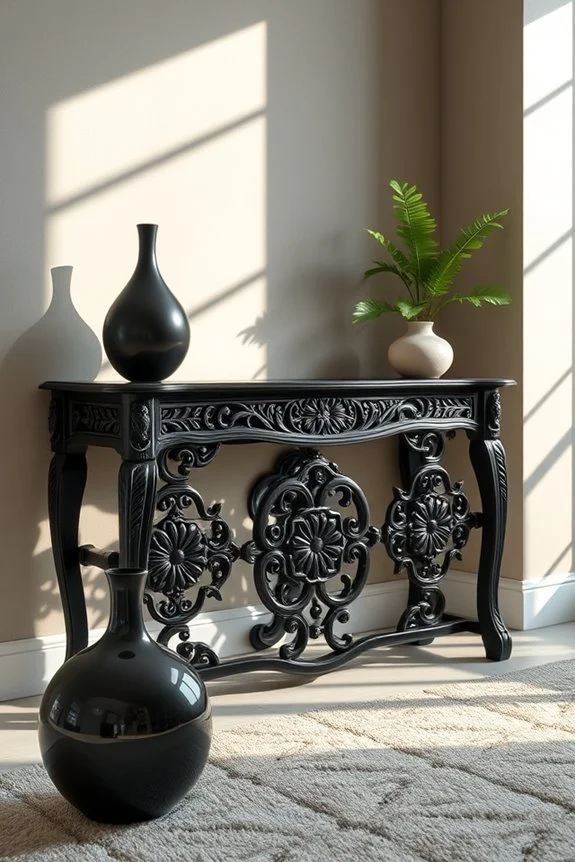 elegant black carved console