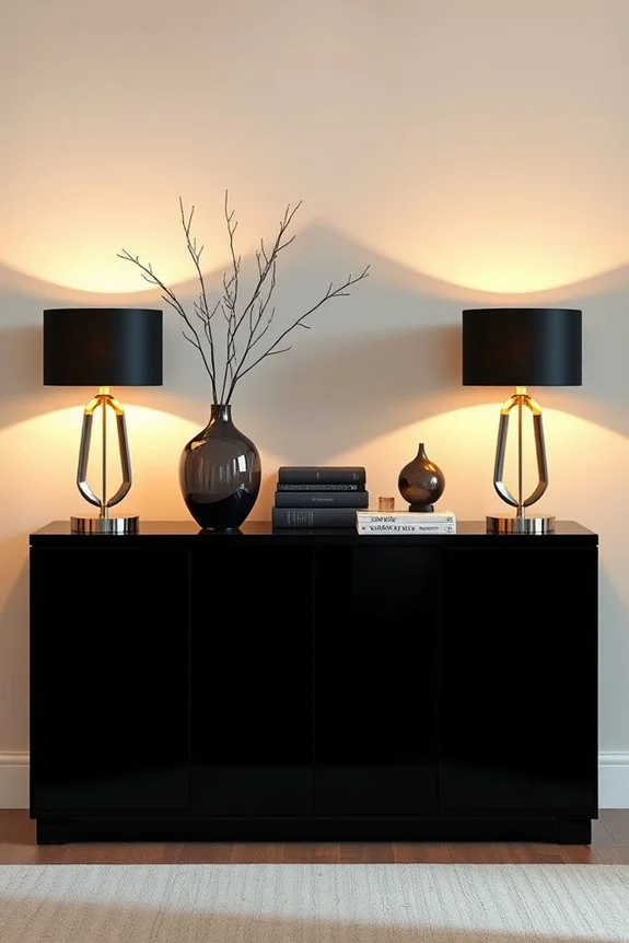 elegant lighting enhances console