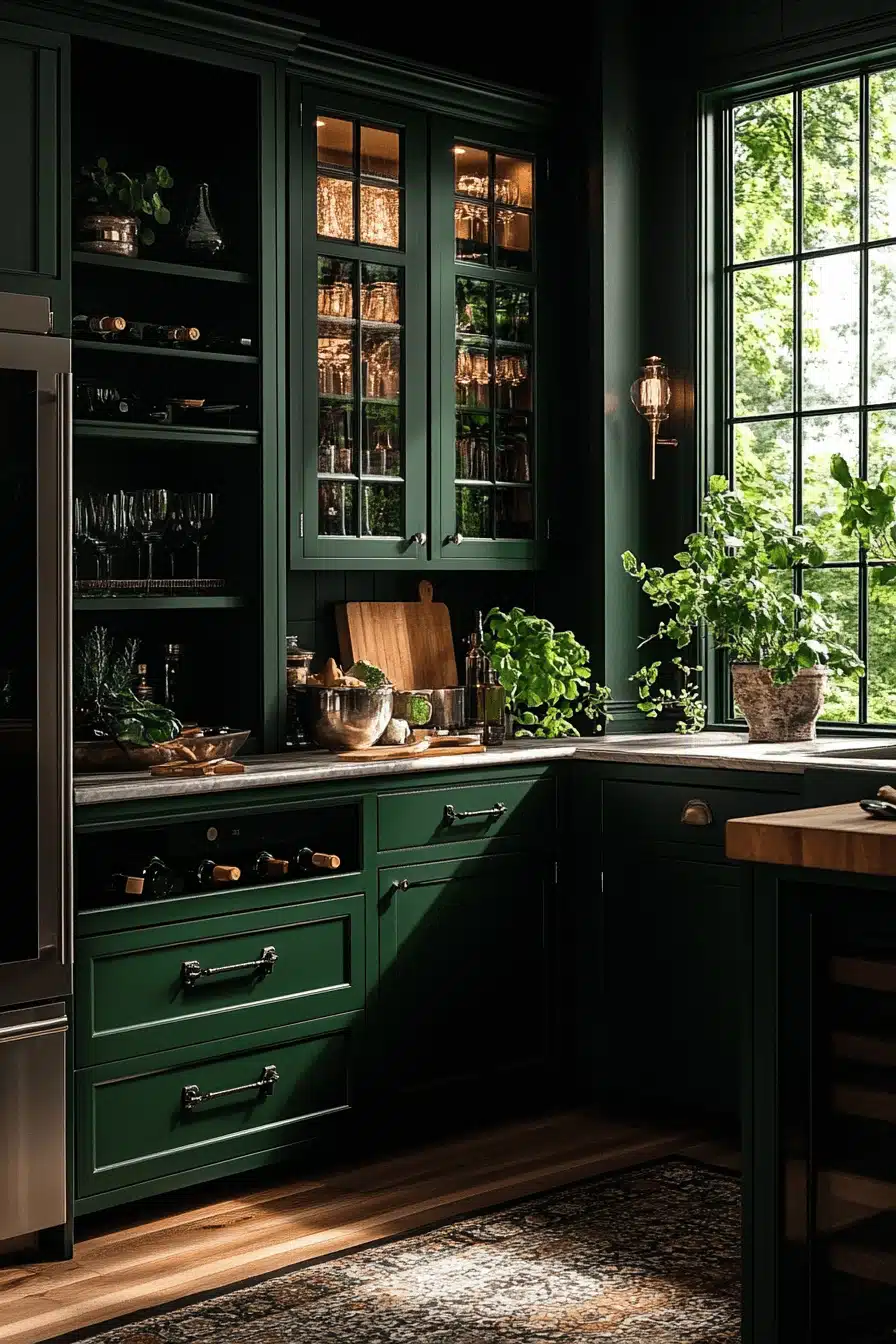 dark green kitchen cabinets