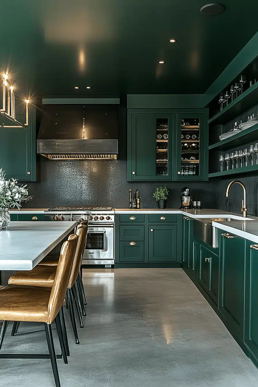 dark green kitchen cabinets