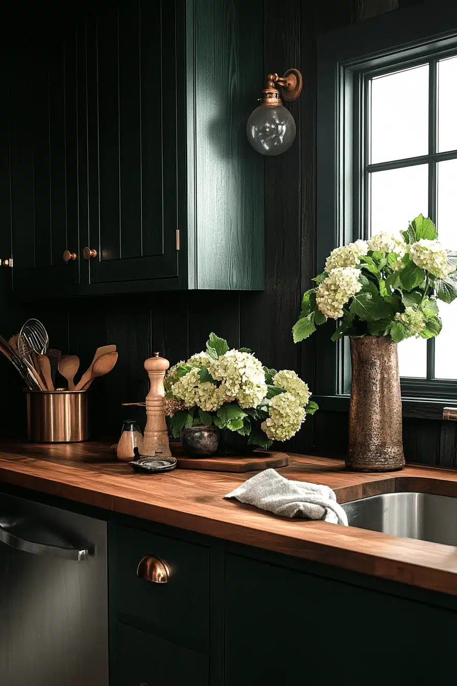 dark green kitchen cabinets