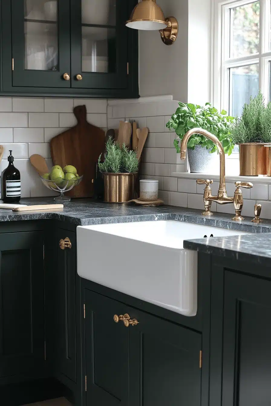 dark green kitchen cabinets