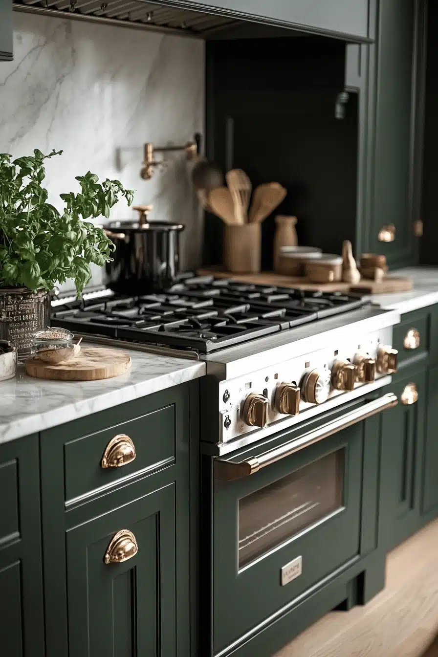 dark green kitchen cabinets