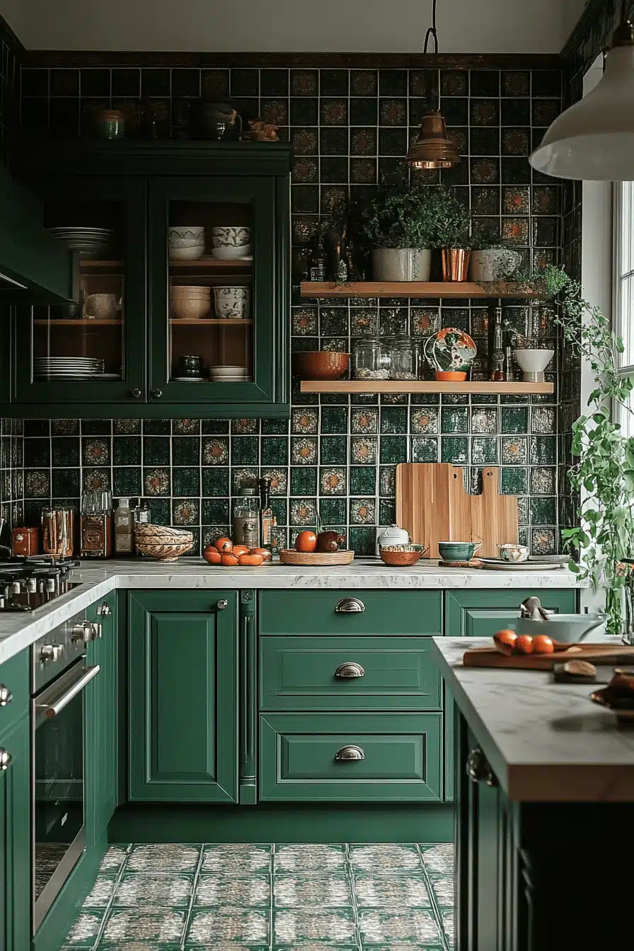 dark green kitchen cabinets