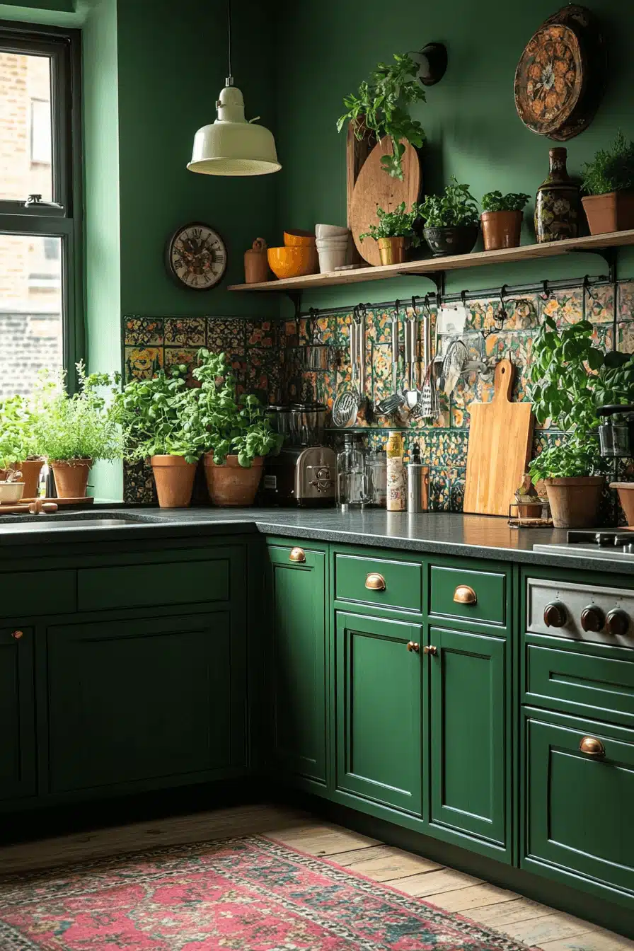 dark green kitchen cabinets