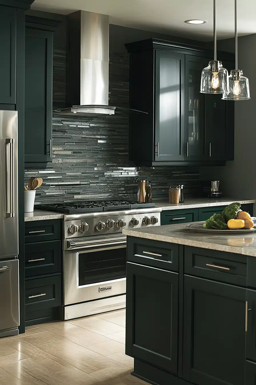 dark green kitchen cabinets