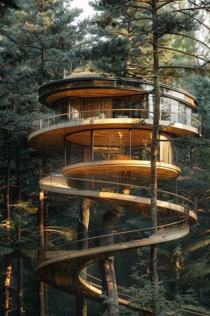 circular cedar treehouse
