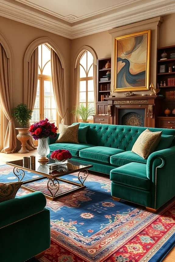 Living room with rich jewel tone colors