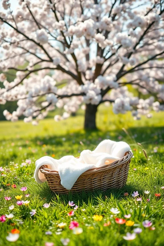 baby photoshoot in spring blossoms