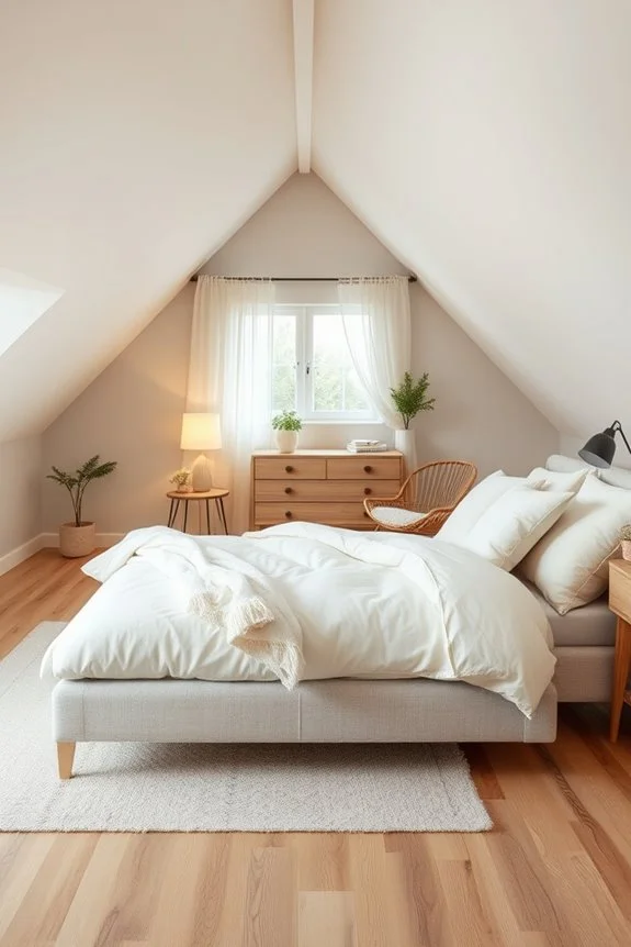 low-profile furniture in attic bedroom