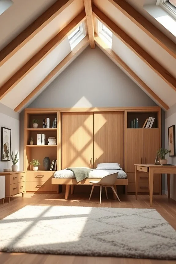 Murphy bed in attic bedroom