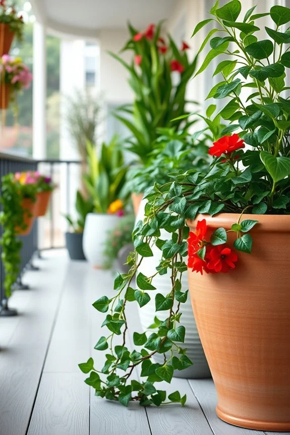 vibrant potted plants on balcony