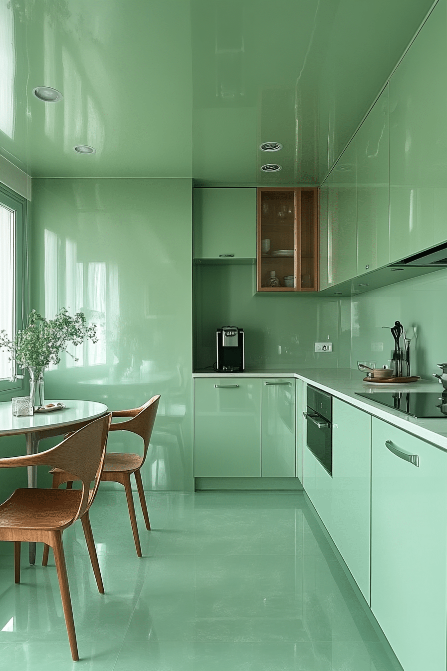 minimalist sage green kitchen