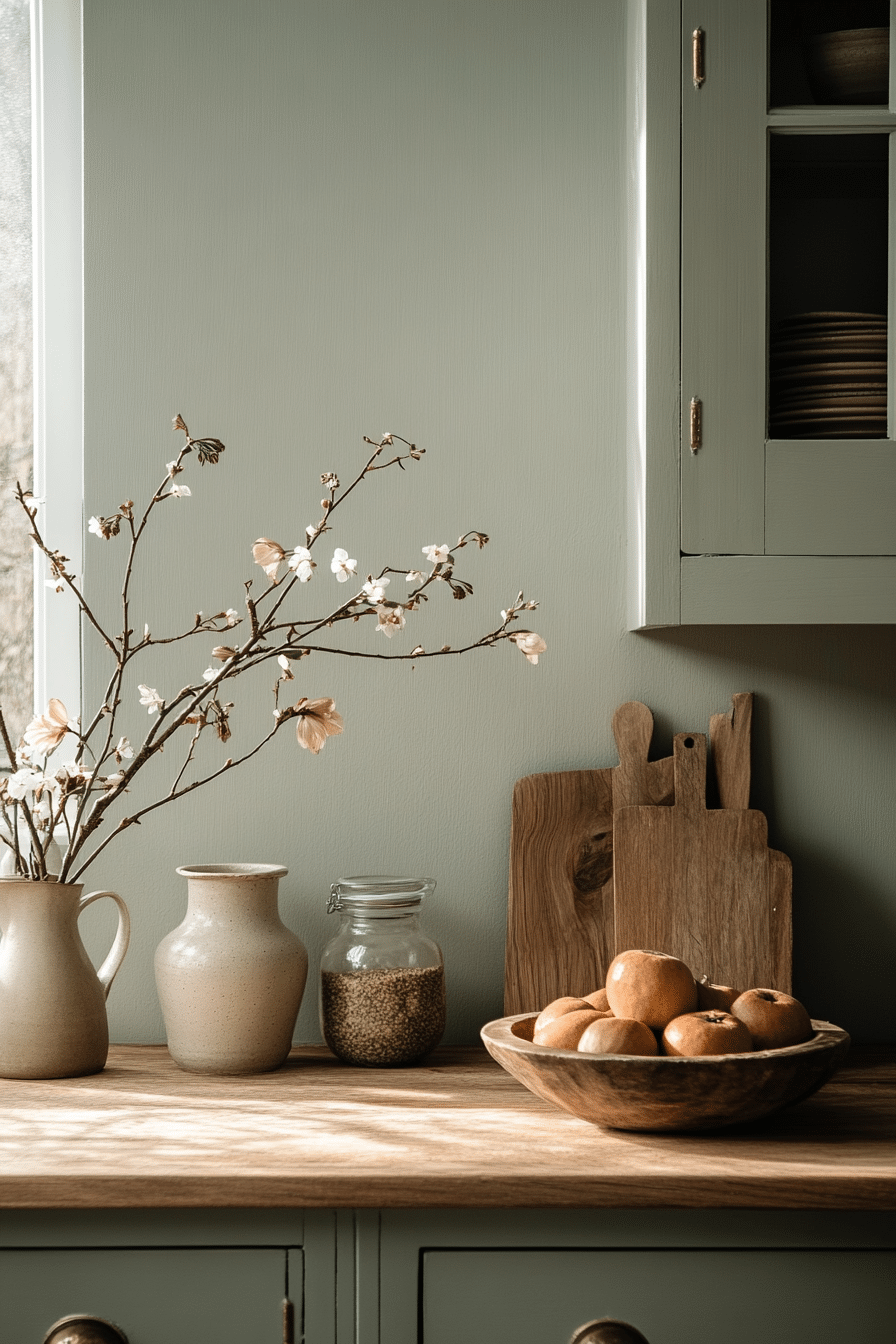 tranquil sage green kitchen