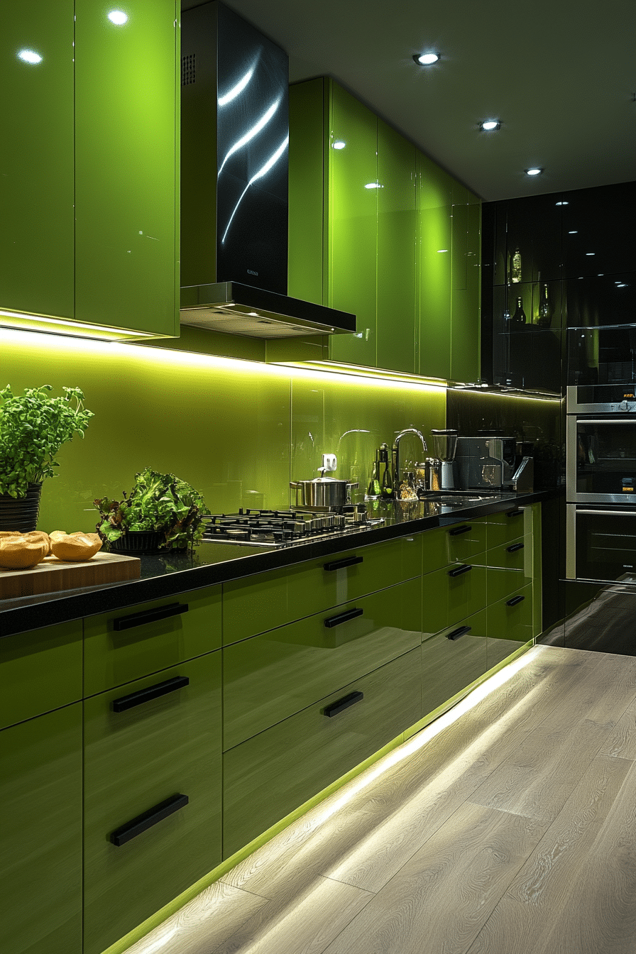 sleek sage green kitchen