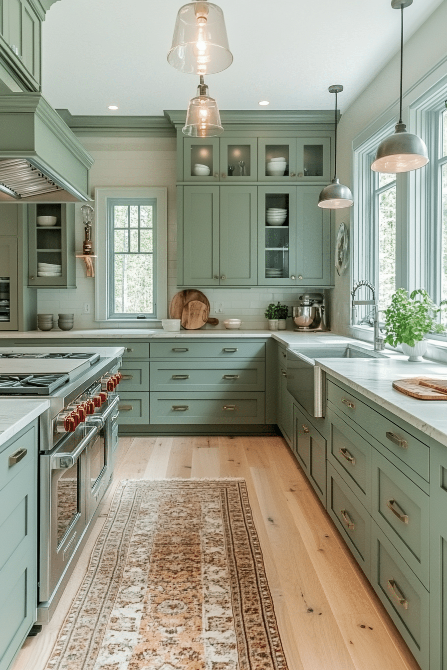 smooth sage green kitchen
