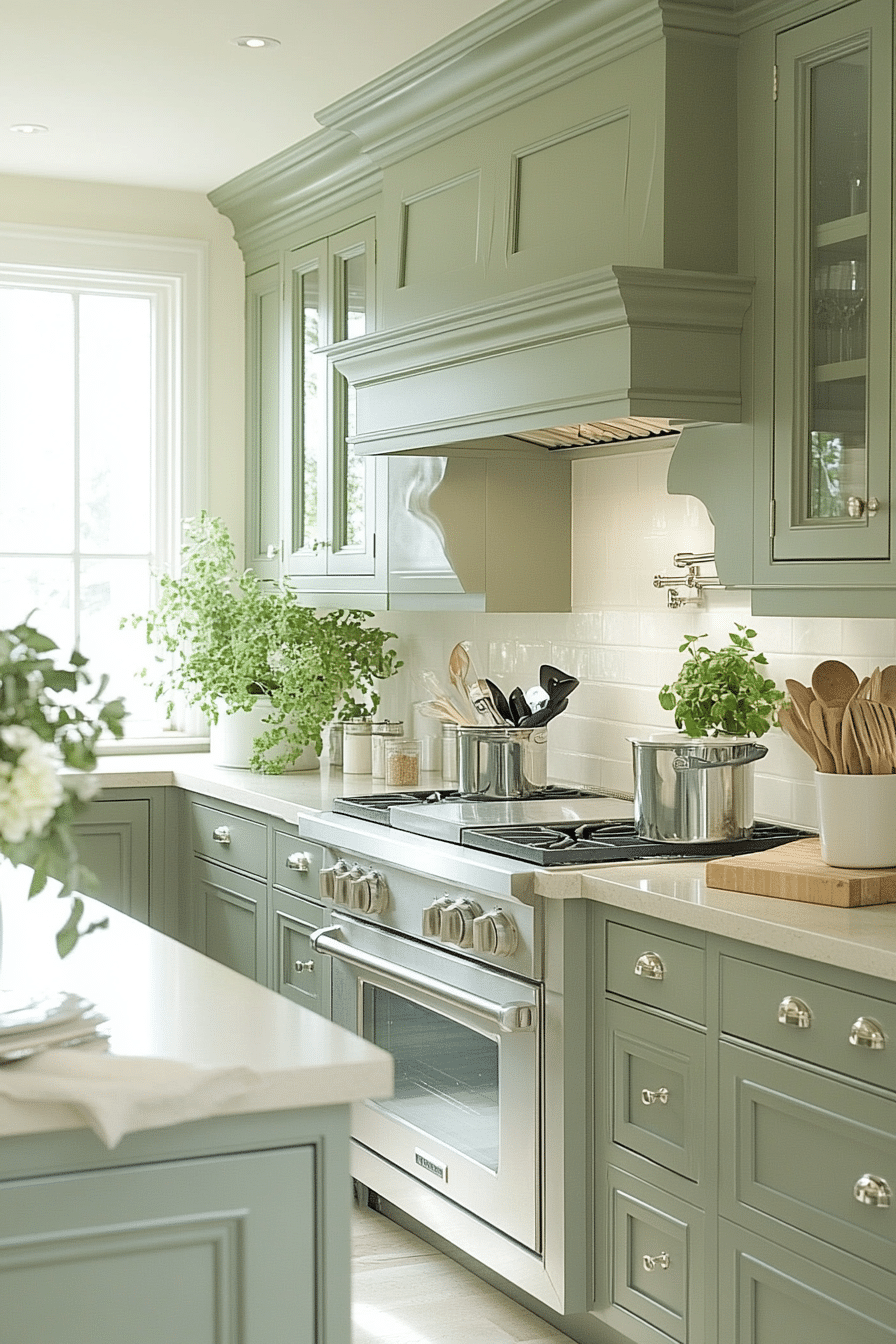 calming sage green kitchen