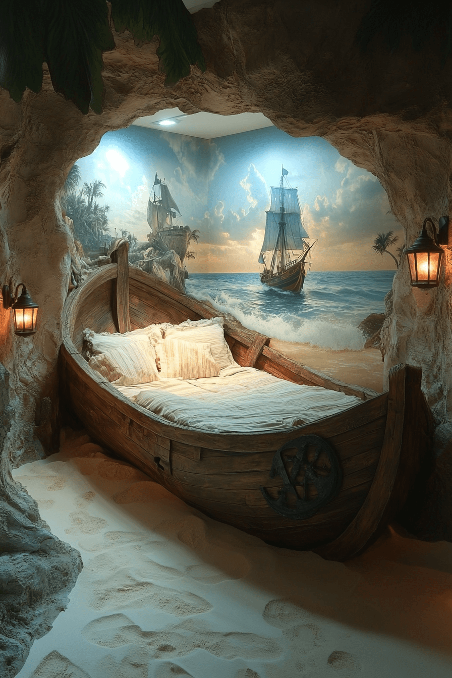 Tropical island themed kids bedroom