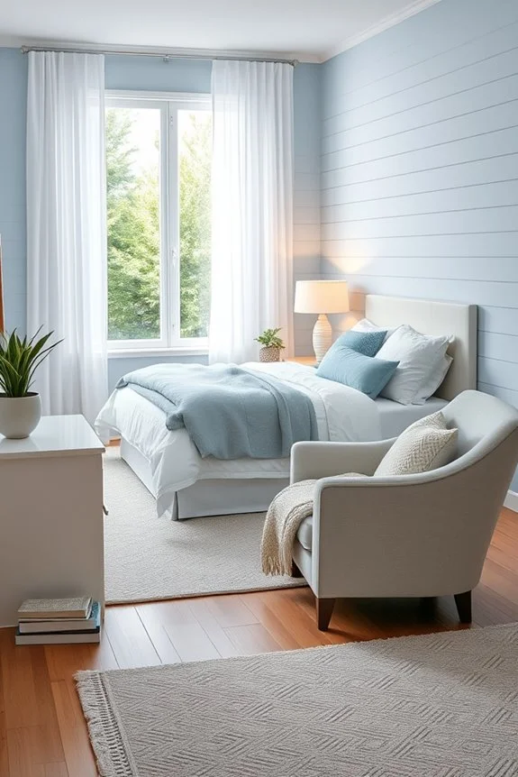 serene pale blue shiplap walls