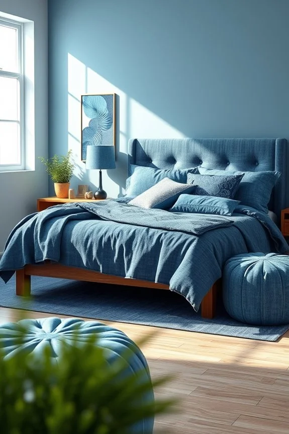 denim textiles in bedroom