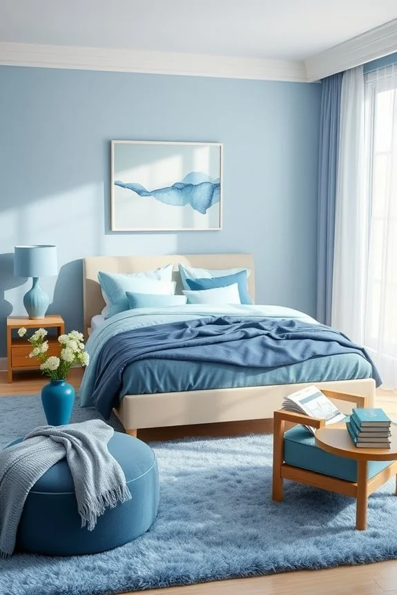 monochrome blue bedroom