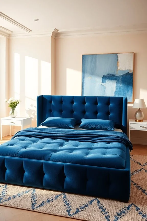 velvet blue bed frame