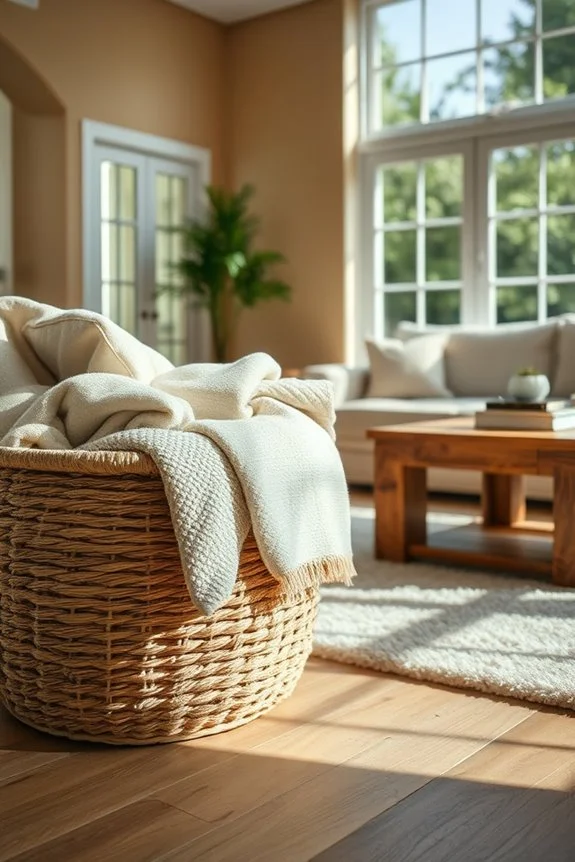 blanket basket in living room