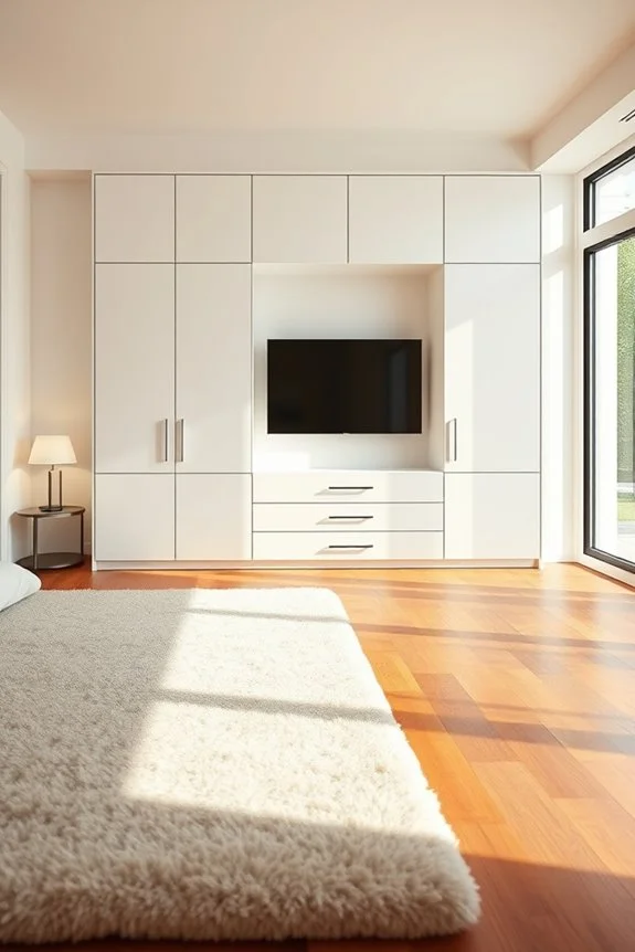 sleek white closet wall with tv
